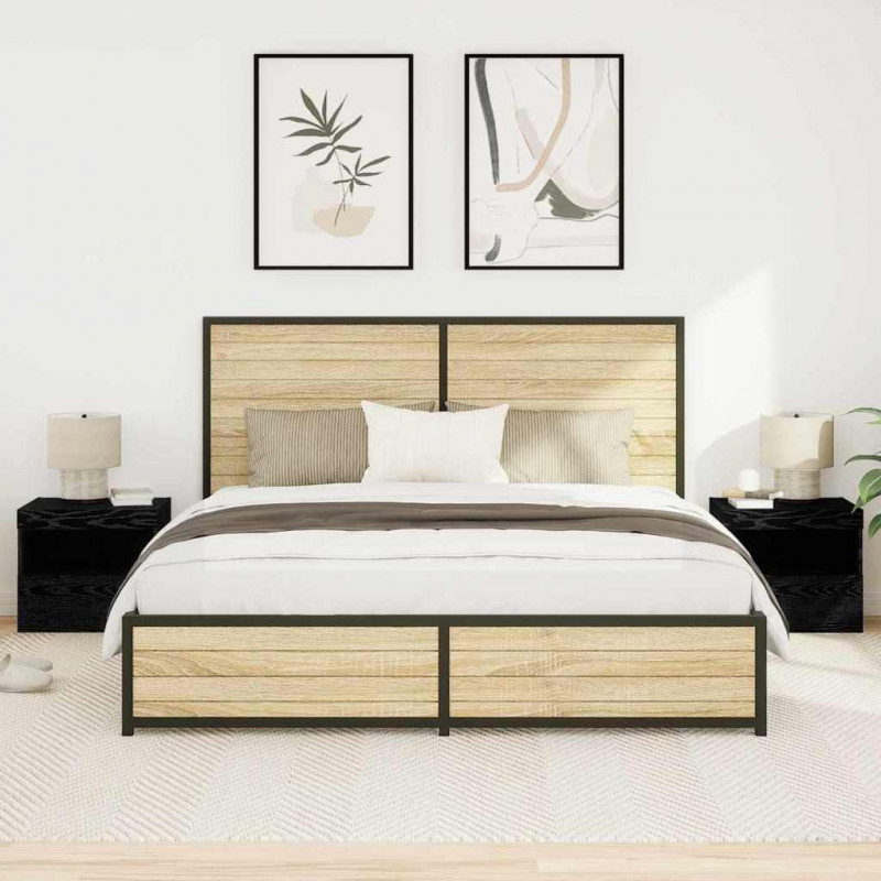 Szafka Nocna z szufladą 2 pcs Czarny Dąb 50 x 40 x 45 cm