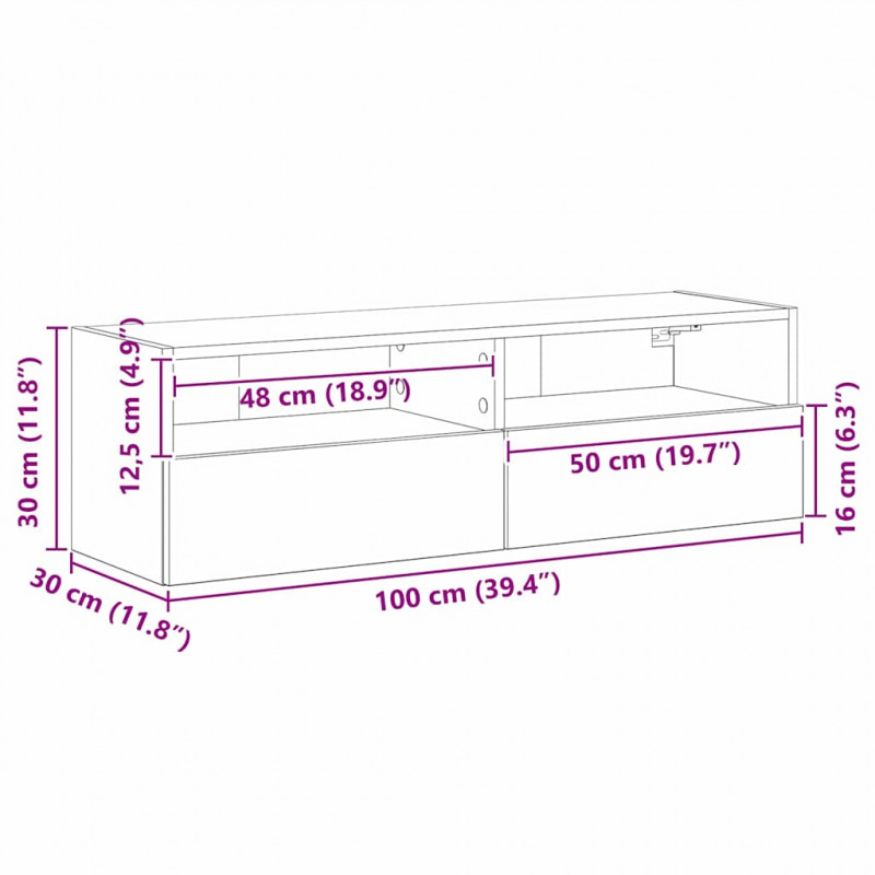 Szafka pod telewizor 2 pcs Stare drewno 100 x 30 x 30 cm