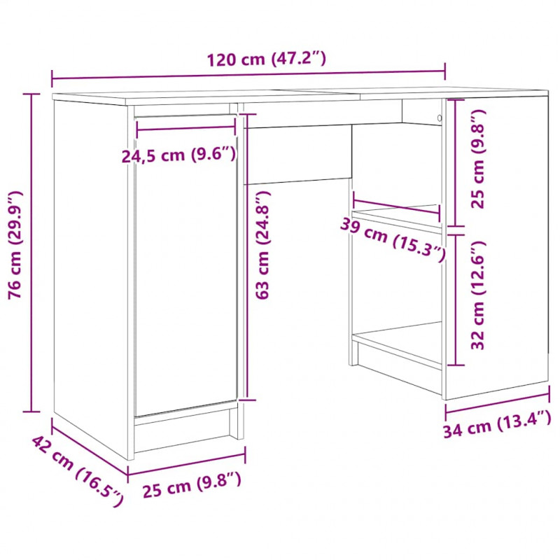 Biurko Sonoma Oak 120x42x76 cm Drewno klejone