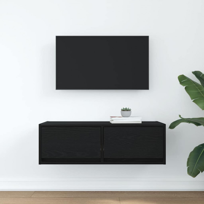 Szafka RTV Czarny Dąb 80x31x25,5 cm Drewno klejone