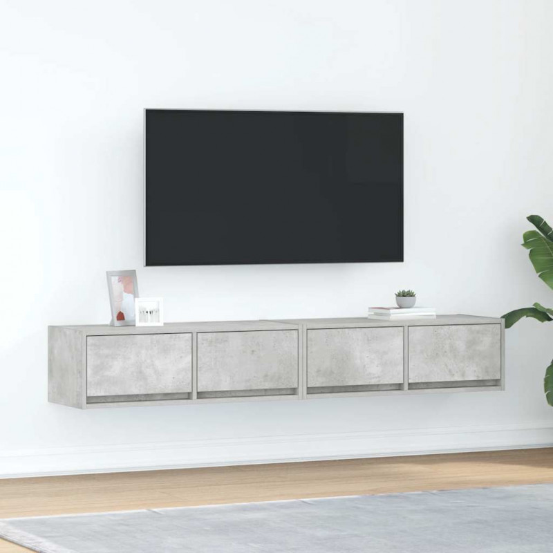 Szafki RTV 2 szt. Beton Szary 80x31x25,5 cm Drewno klejone