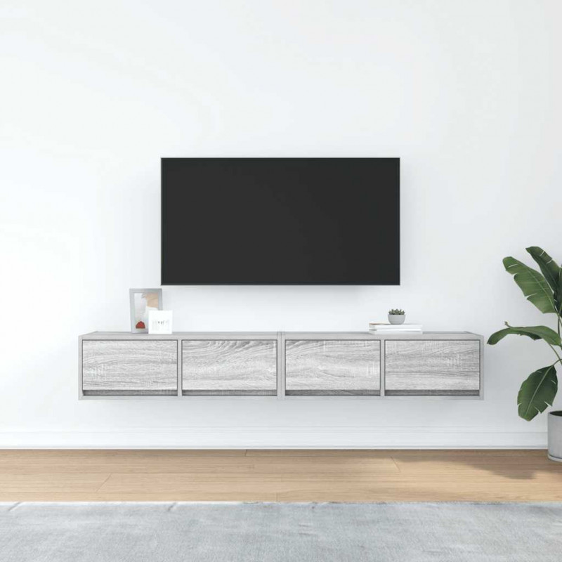 Szafki RTV 2 szt. Szary Sonoma 80x31x25,5 cm Drewno klejone
