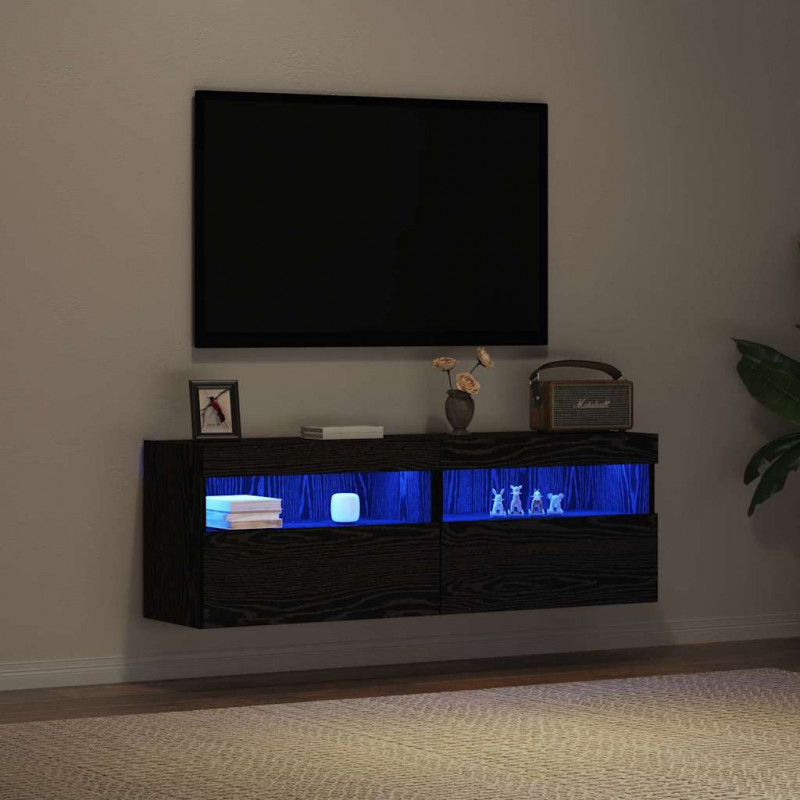 Szafka pod telewizor Ze LED Lights Czarny dąb 60 x 30 x 40 cm