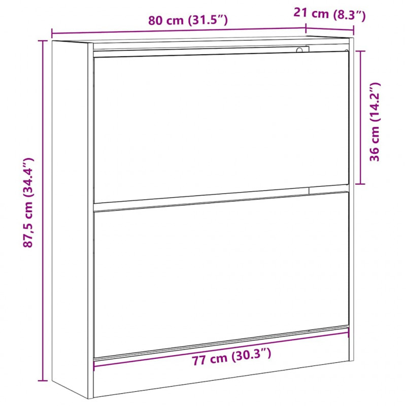 Szafka na buty z półką z drzwiami Czarny Dąb 80 x 21 x 87,5 cm