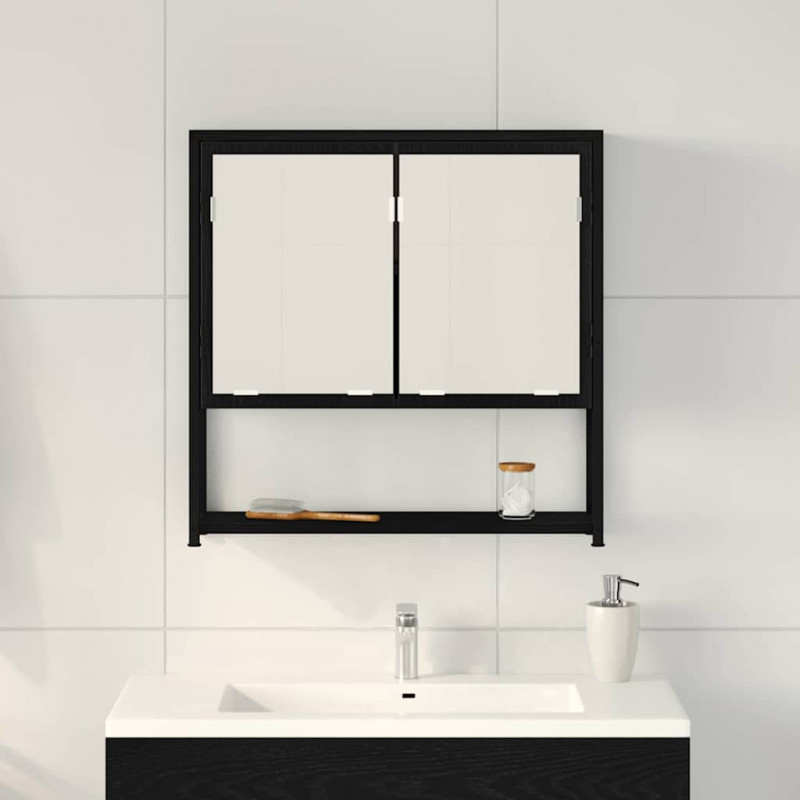 Szafka z lustrem z półką z drzwiami Czarny Dąb 60 x 16 x 60 cm