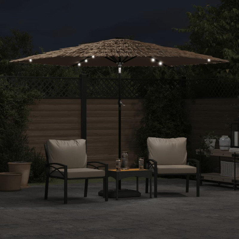 Parasol ogrodowy z LED, stalowy słupek, brązowy, 288x288x225 cm