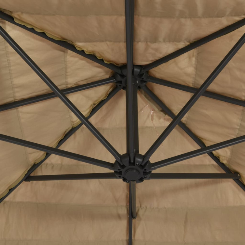 Parasol ogrodowy z LED, stalowy słupek, brązowy, 288x288x225 cm
