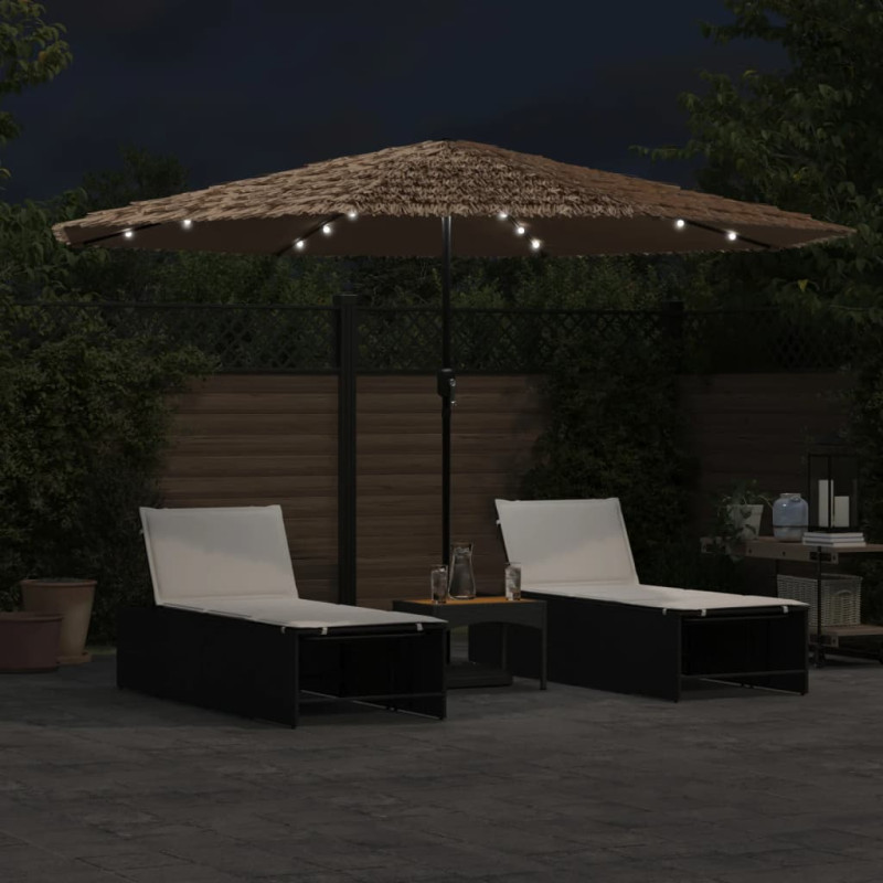 Parasol ogrodowy z LED, stalowy słupek, brązowy, 388x388x248 cm