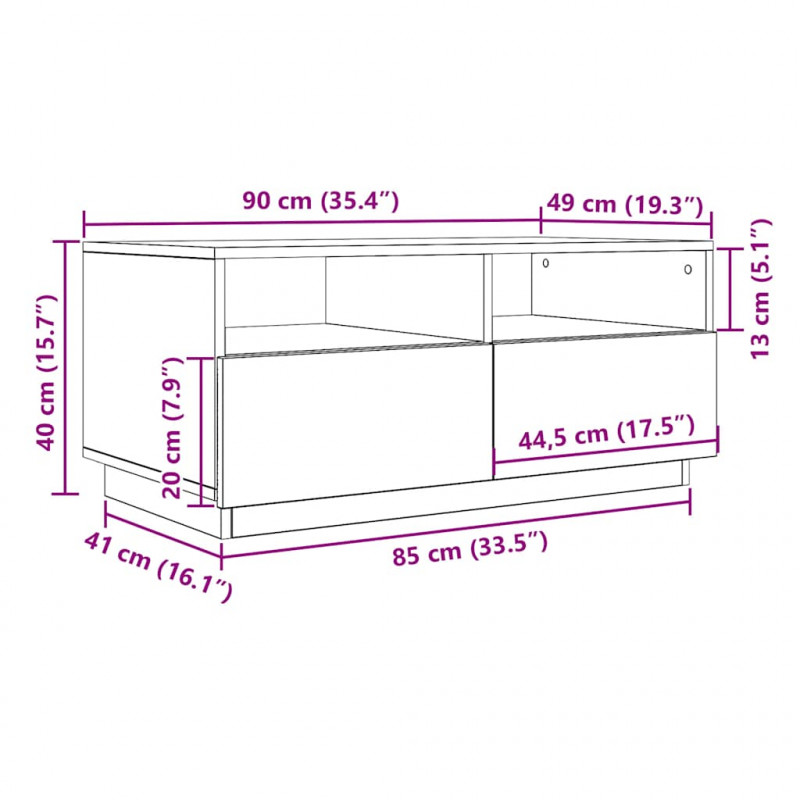 Stolik kawowy z oświetleniem LED, czarny dąb, 90x49x40 cm