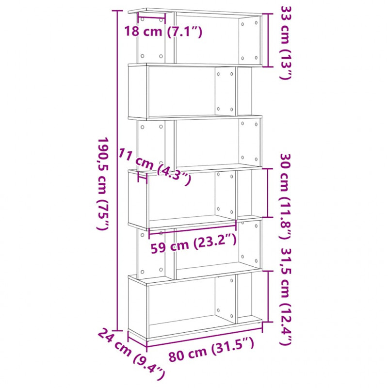 Regał biblioteczny Czarny Dąb 80x24x190,5 cm Drewno klejone