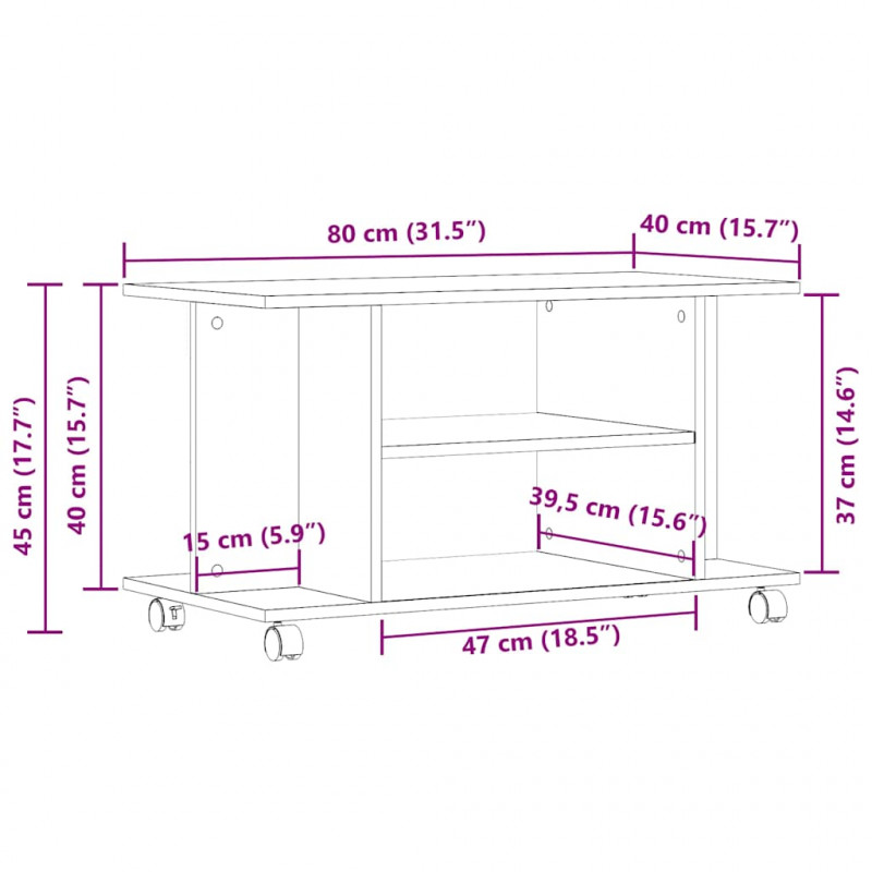 Szafka RTV z kółkami Czarny dąb 80x40x45 cm Drewno klejone