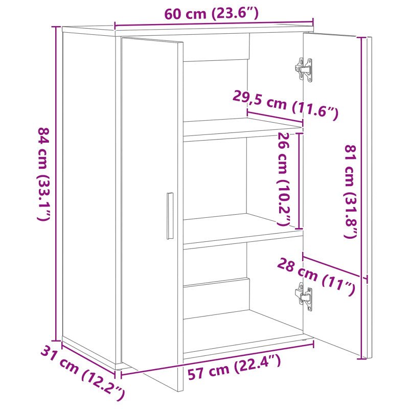 Bufet Czarny Dąb 60 x 31 x 84 cm Materiał drewnopochodny