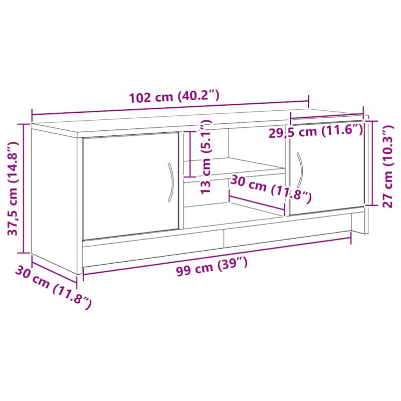 Szafka pod TV, czarny dąb 102x30x37,5cm materiał drewnopochodny
