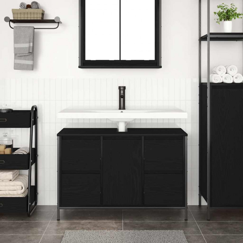 Szafka pod umywalkę z szufladami, czarny dąb, 90x34,5x60 cm