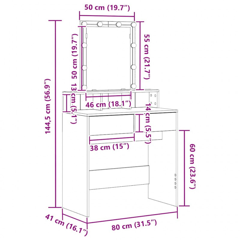 Toaletka dąb artisan 80 x 41 x 144.5 cm Materiał drewnopochodny