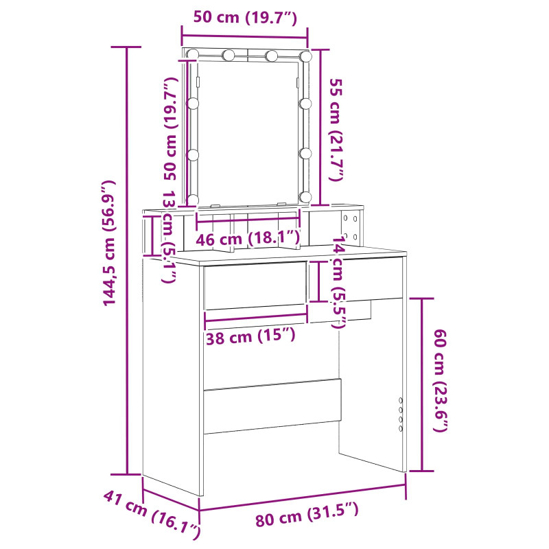 Toaletka Czarny dąb 80 x 41 x 144.5 cm Materiał drewnopochodny