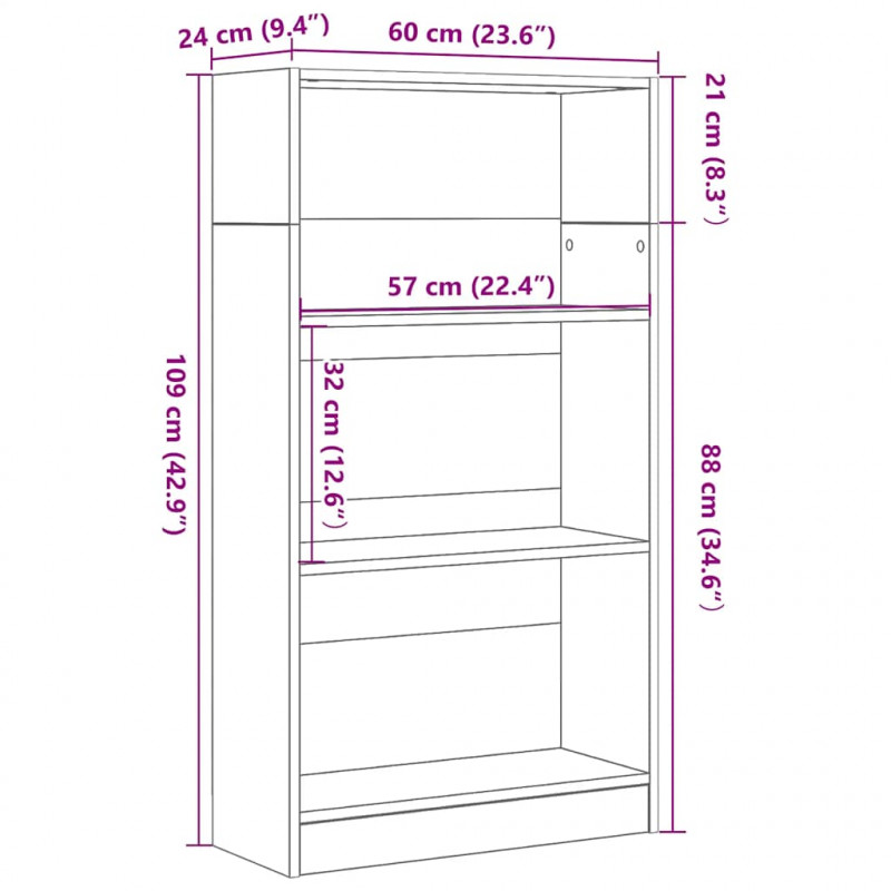 Regał biblioteczny Czarny Dąb 60x24x109 cm Drewno klejone