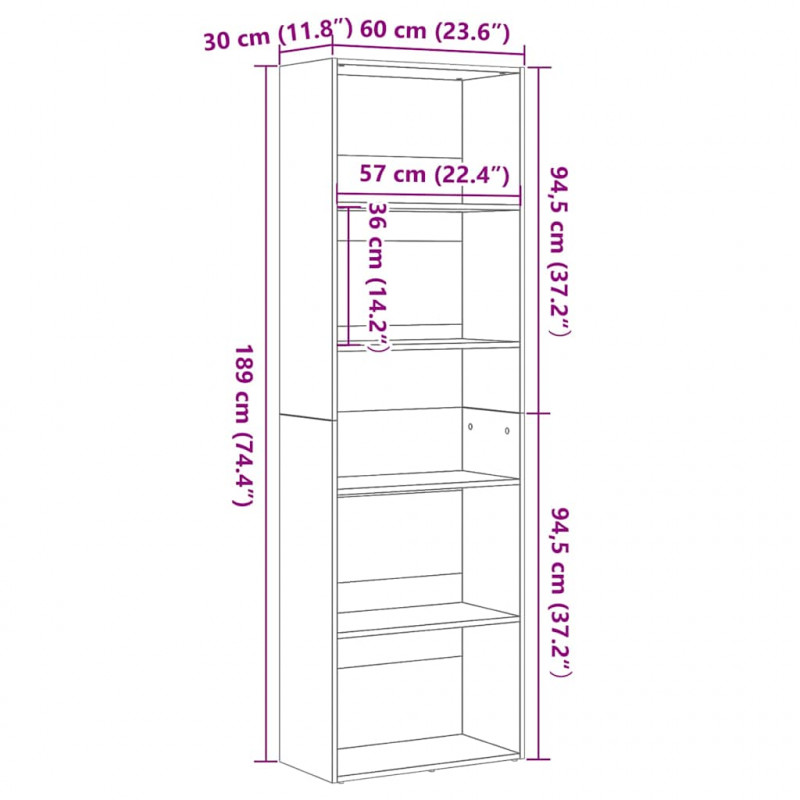 Regał biblioteczny Czarny Dąb 60x30x189 cm Drewno klejone
