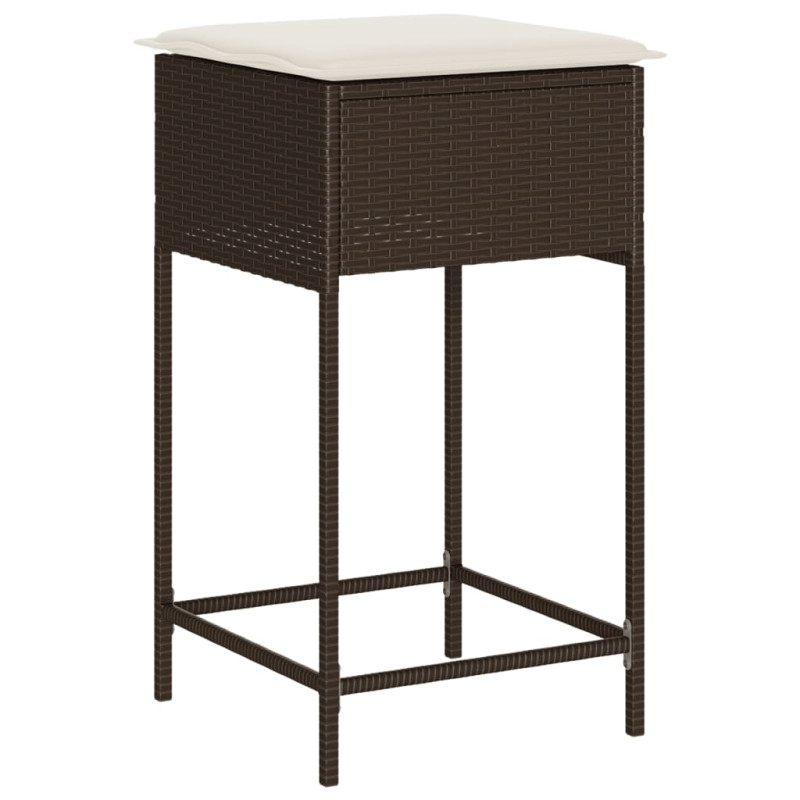 3-cz. ogrodowy zestaw mebli barowych, poduszki, brąz, rattan PE