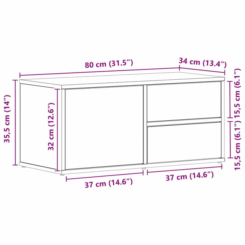 Szafka pod telewizor z szufladą Czarny Dąb 80 x 34 x 36 cm