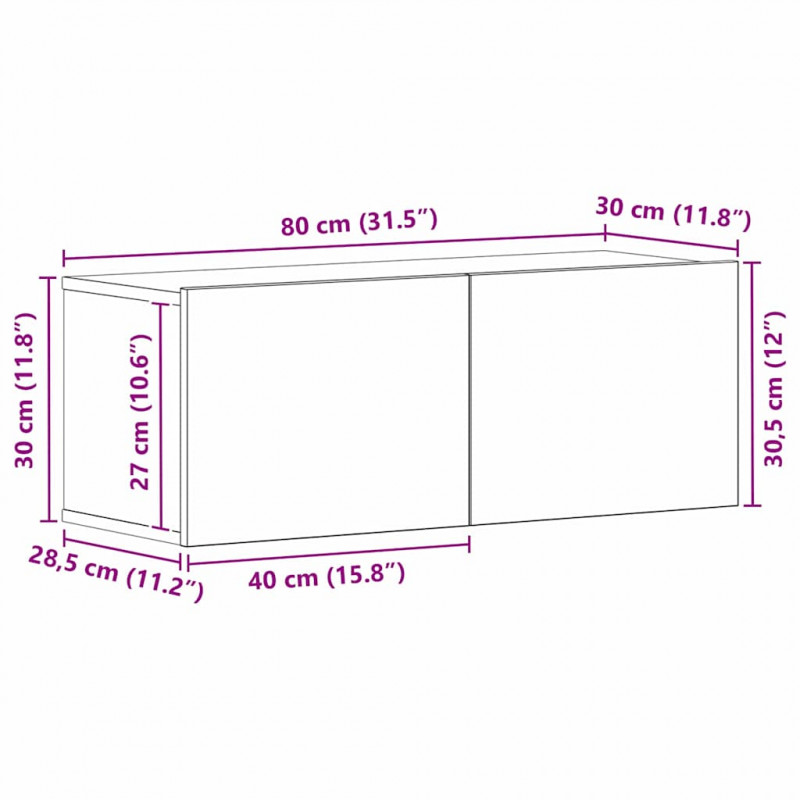 Szafka pod telewizor Czarny Dąb 80 x 30 x 30 cm