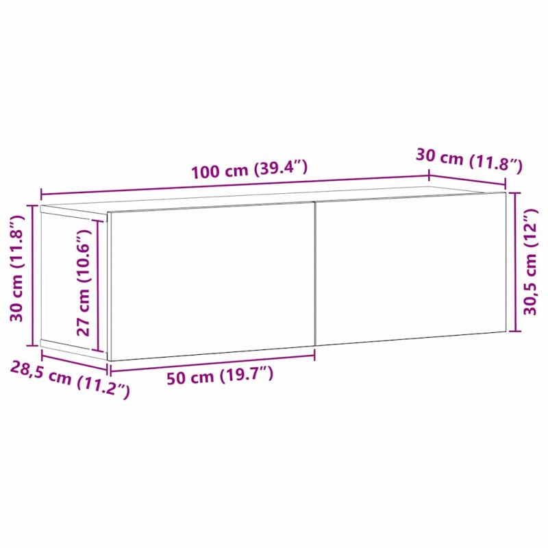 Szafka pod telewizor Czarny Dąb 100 x 30 x 30 cm