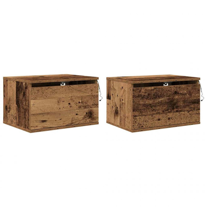 Ścienny stolik nocny 2 pcs Stare drewno Materiał drewnopochodny