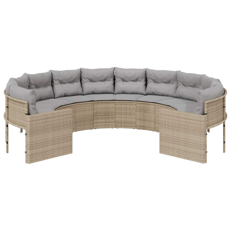 Sofa ogrodowa z poduszkami, okrągła, beżowy rattan PE