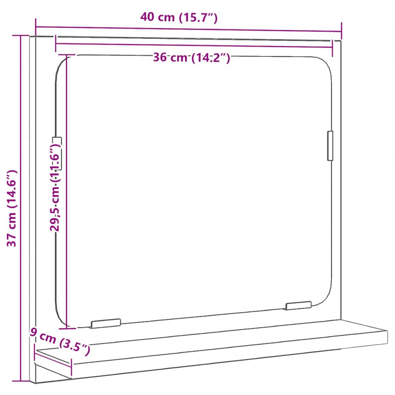 Lustro łazienkowe, czarny dąb, 40x10,5x37 cm