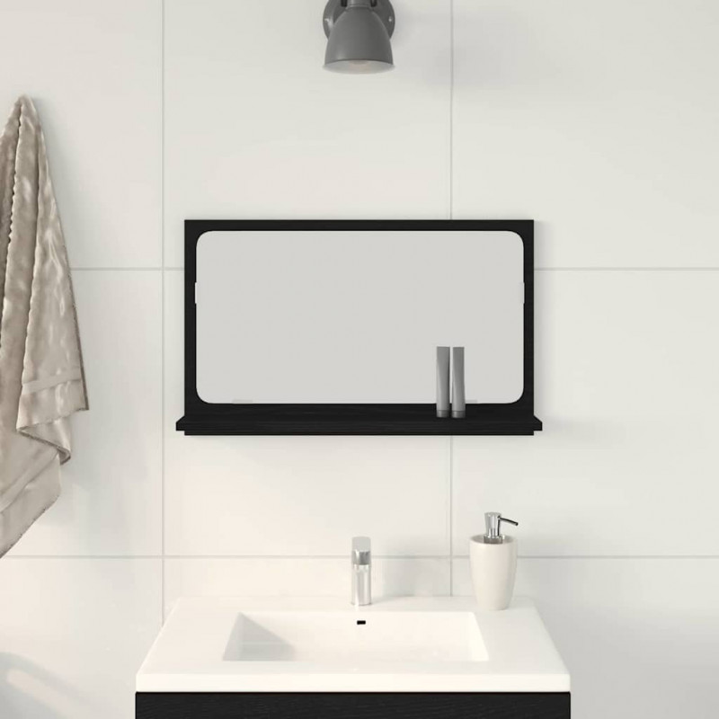 Półka z lustrem z półką Z lustrem Czarny Dąb 60 x 10,5 x 37 cm
