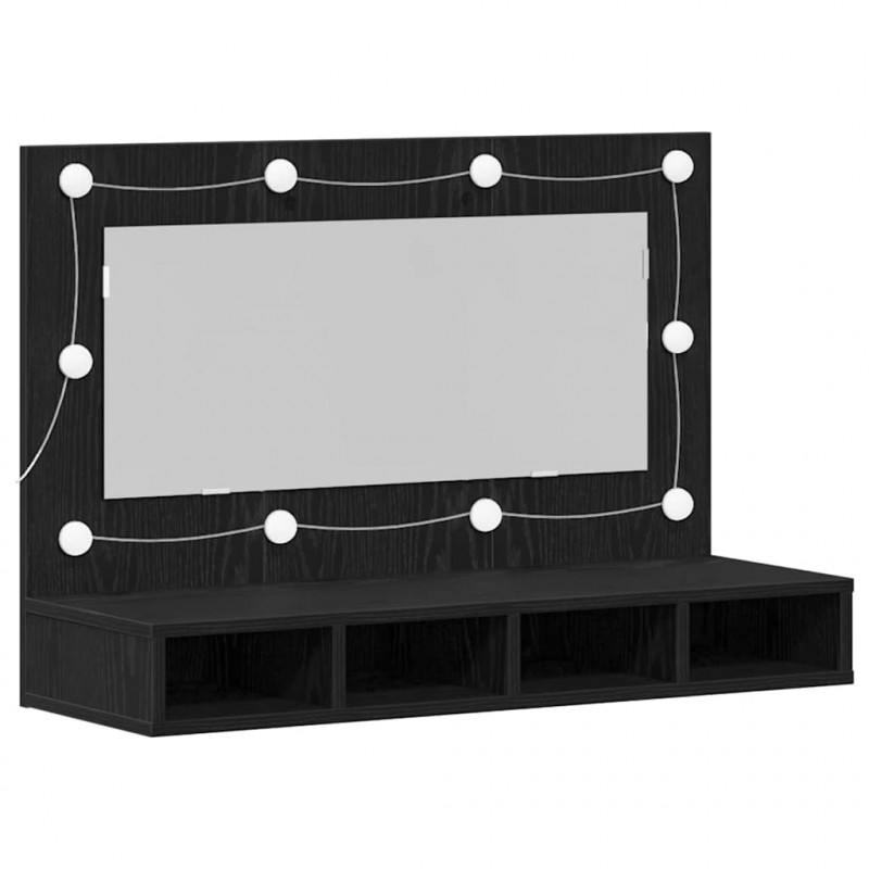 Szafka z lustrem Ze LED Lights Czarny Dąb 90 x 31,5 x 62 cm