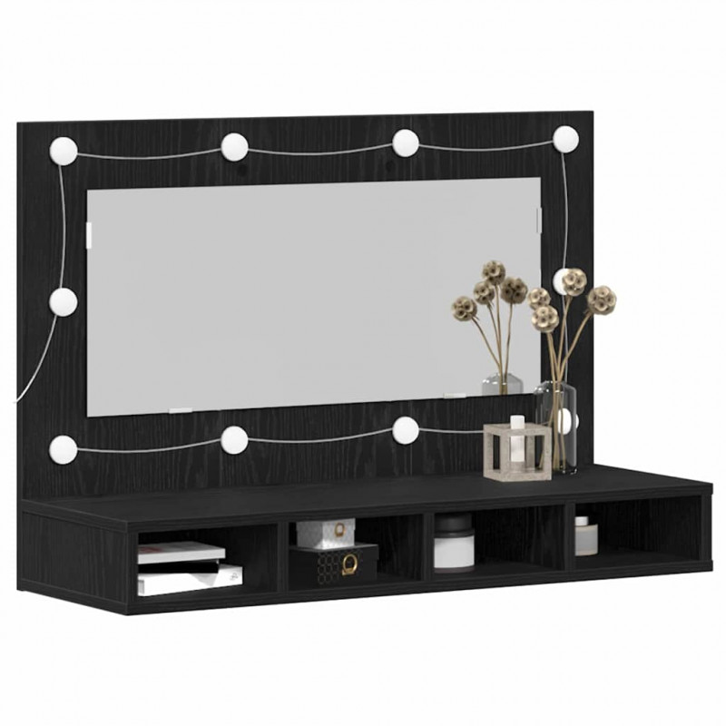 Szafka z lustrem Ze LED Lights Czarny Dąb 90 x 31,5 x 62 cm
