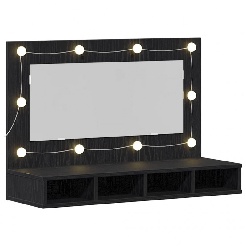 Szafka z lustrem Ze LED Lights Czarny Dąb 90 x 31,5 x 62 cm