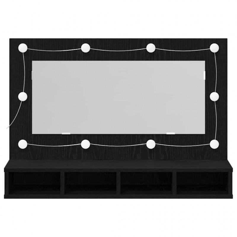 Szafka z lustrem Ze LED Lights Czarny Dąb 90 x 31,5 x 62 cm