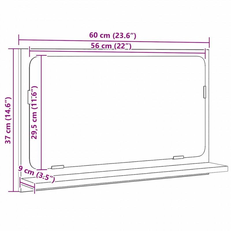 Półka z lustrem z półką Z lustrem Czarny Dąb 60 x 10,5 x 37 cm