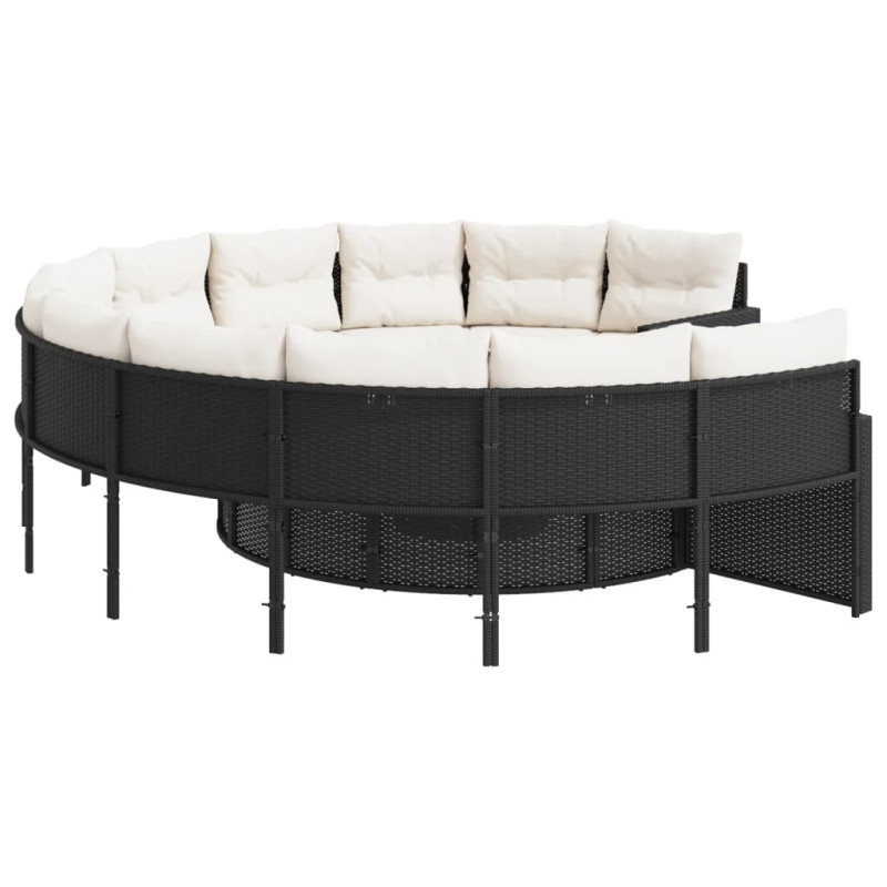 Sofa ogrodowa z poduszkami, okrągła, czarny rattan PE