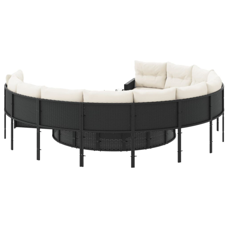 Sofa ogrodowa z poduszkami, okrągła, czarny rattan PE