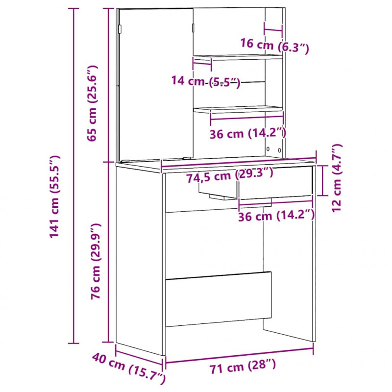 Toaletka Czarny Dąb 74,5 x 40 x 141 cm Materiał drewnopochodny