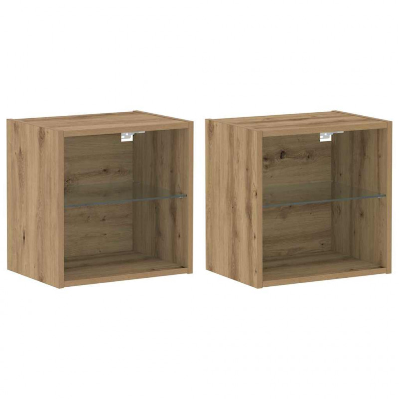 Półka wisząca z oświetleniem LED z półką 2 pcs Brązowy