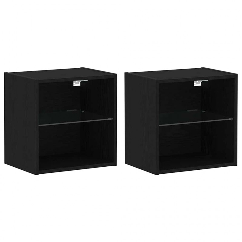 Półka wisząca z oświetleniem LED 2 pcs Czarny 40 x 28,5 x 40 cm