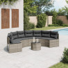 Sofa ogrodowa, stolik i poduszki, półokrągła, szary rattan PE