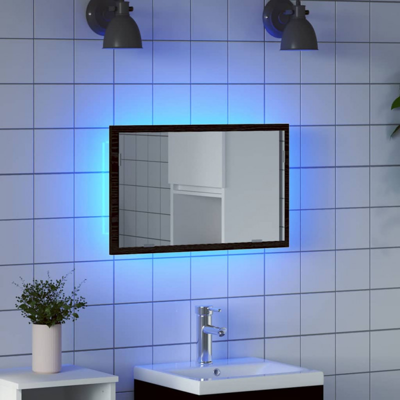 Lustro łazienkowe z oświetleniem LED, czarny dąb, 60x8,5x37 cm