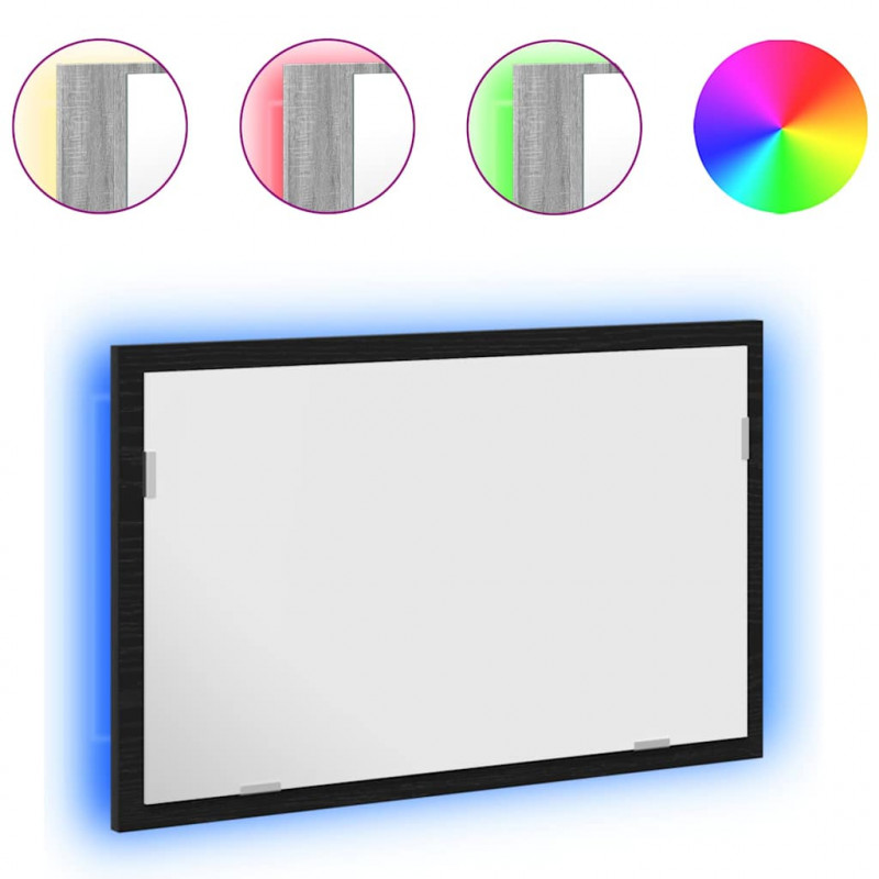 Lustro łazienkowe z oświetleniem LED, czarny dąb, 60x8,5x37 cm