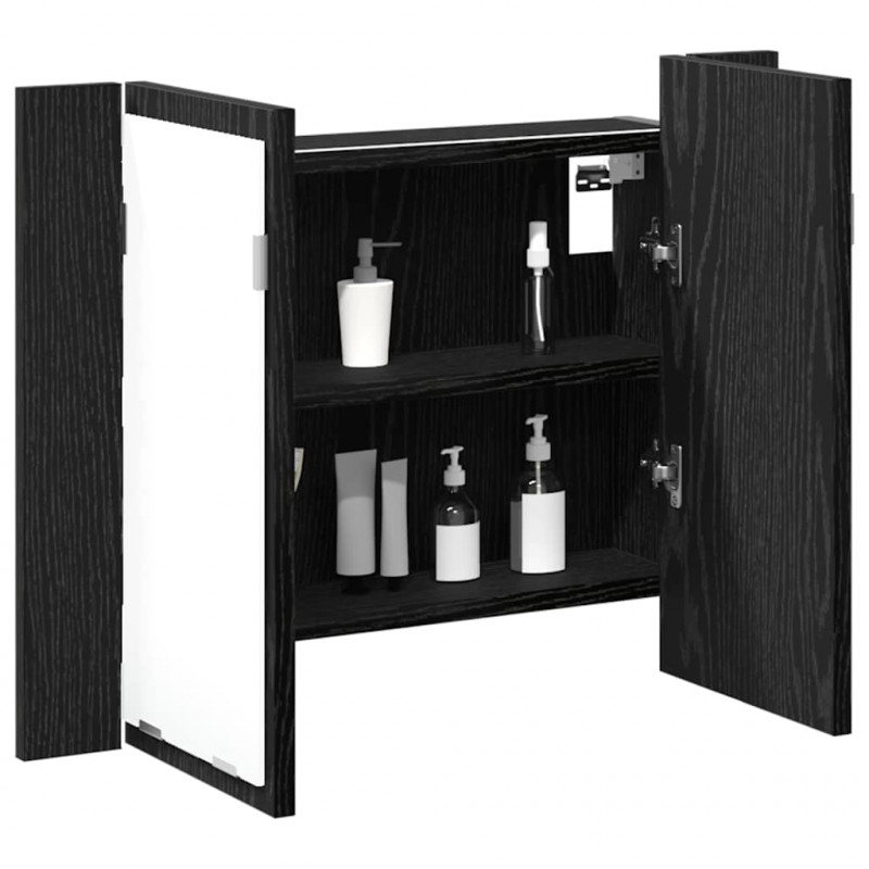 Szafka z lustrem do łazienki z półką Czarny Dąb 60 x 12 x 45 cm