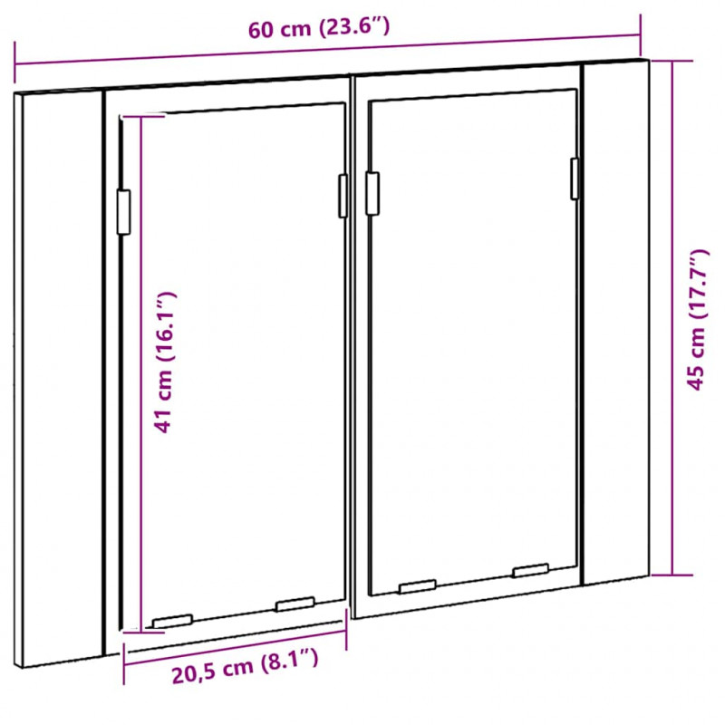 Szafka z lustrem do łazienki z półką Czarny Dąb 60 x 12 x 45 cm