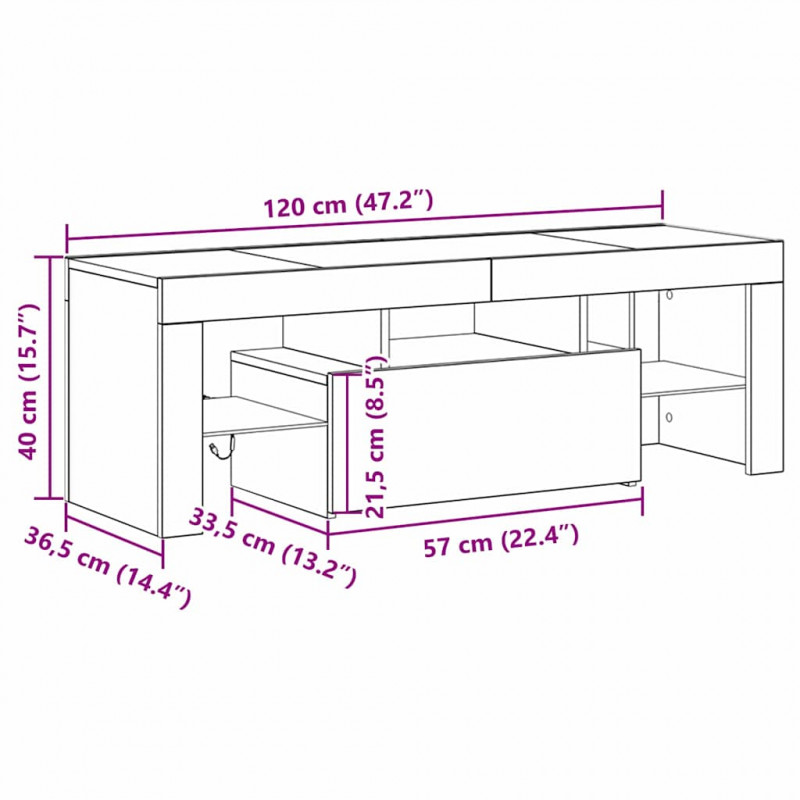 Szafka pod telewizor Ze LED Lights Czarny Dąb 120 x 35 x 40 cm