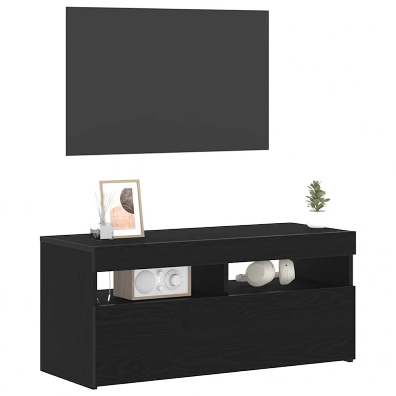 Szafka pod telewizor Ze LED Lights Czarny Dąb 90 x 35 x 40 cm