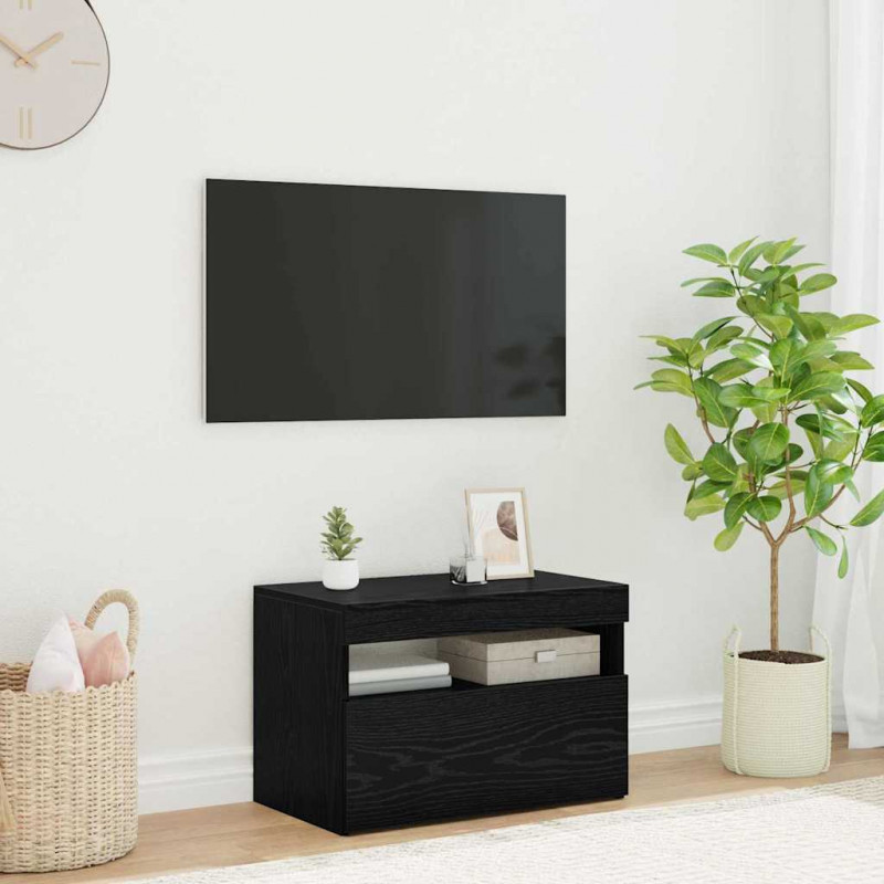 Szafka pod telewizor Ze LED Lights Czarny Dąb 60 x 35 x 40 cm