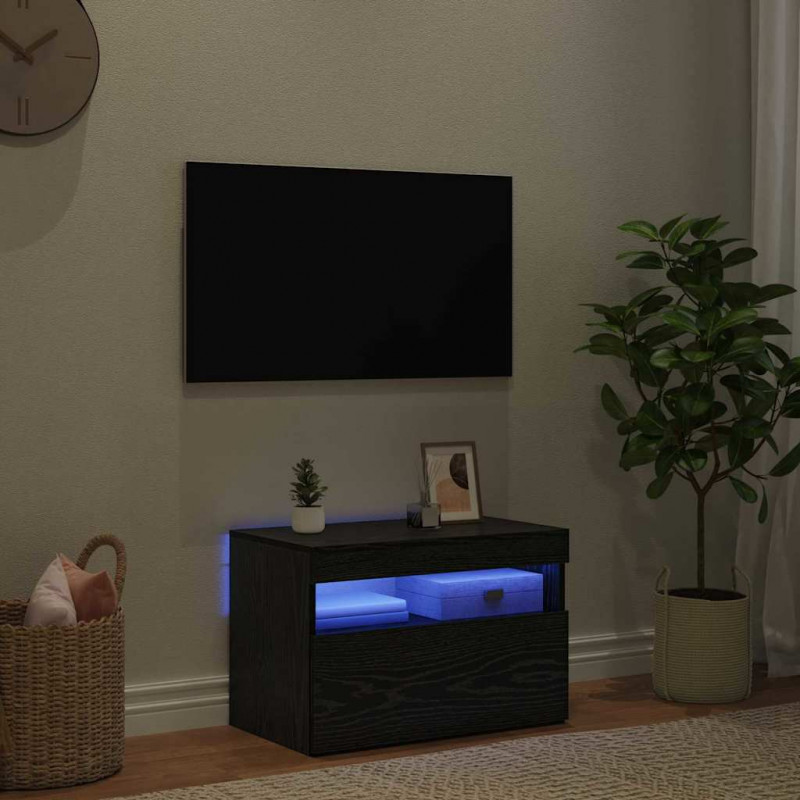Szafka pod telewizor Ze LED Lights Czarny Dąb 60 x 35 x 40 cm