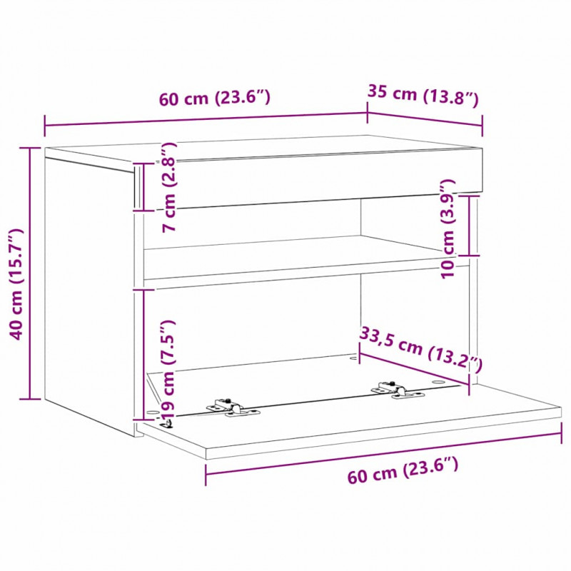 Szafka pod telewizor Ze LED Lights Czarny Dąb 60 x 35 x 40 cm